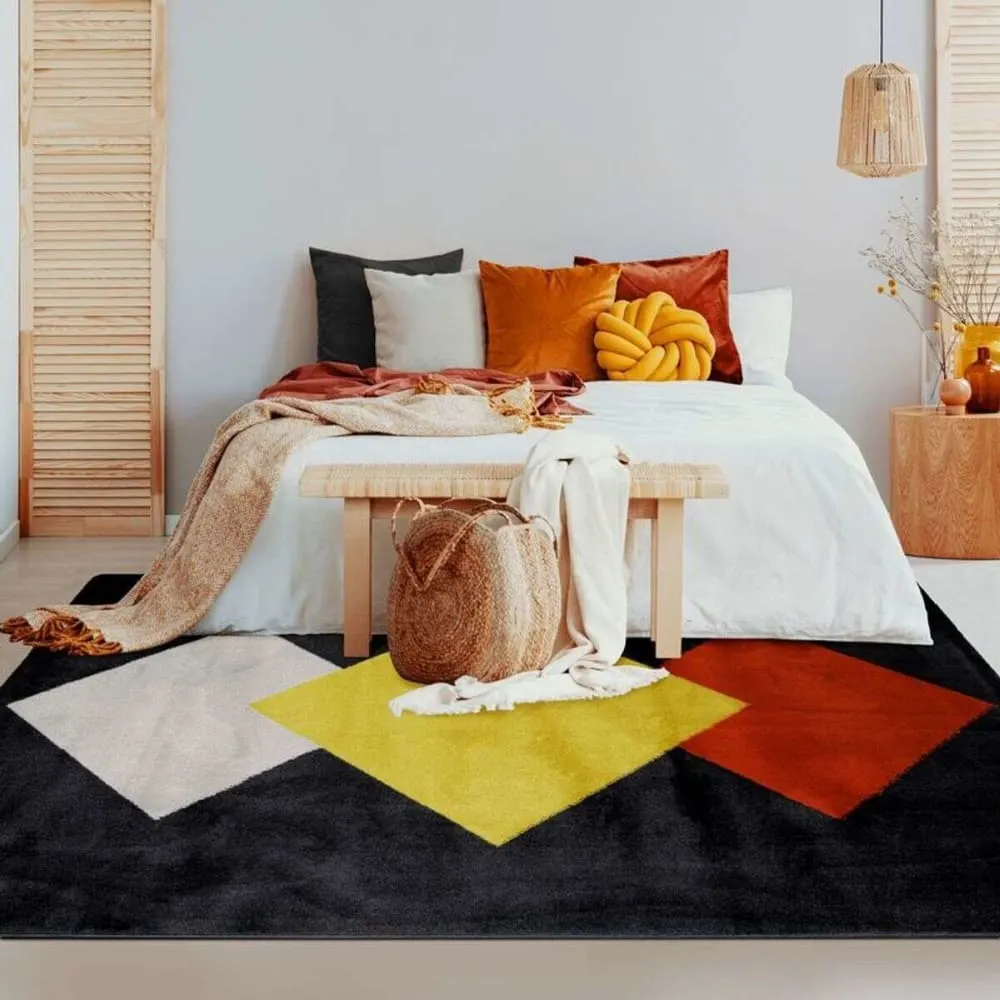 Illustration numéro 2 du produit Tapis lumineux effet laineux motifs losanges multicolore 120x170
