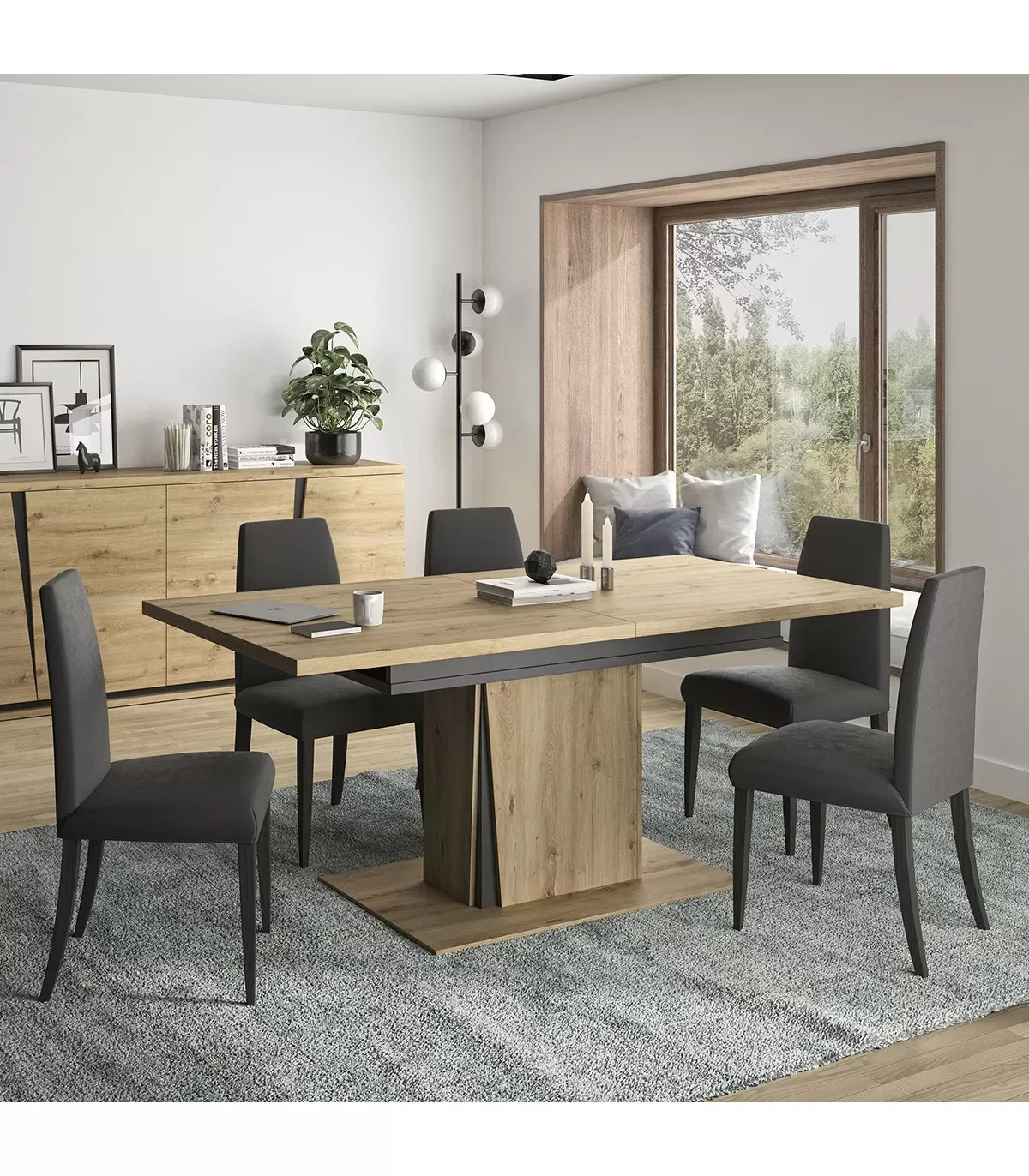 Illustration numéro 2 du produit Table  à manger extensible 180/225 cm - Effet Bois