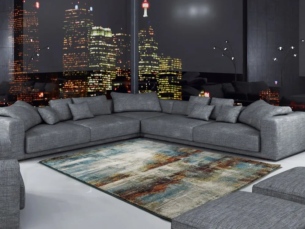 Illustration numéro 2 du produit Tapis abstrait beige/bleu/rouille 160x230 cm