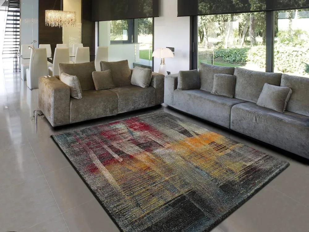 Illustration numéro 2 du produit Tapis descente de lit gris/rouge/orange 60x120 cm