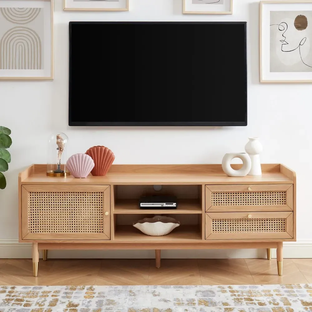 Illustration numéro 2 du produit Meuble TV chêne et cannage rotin 160cm