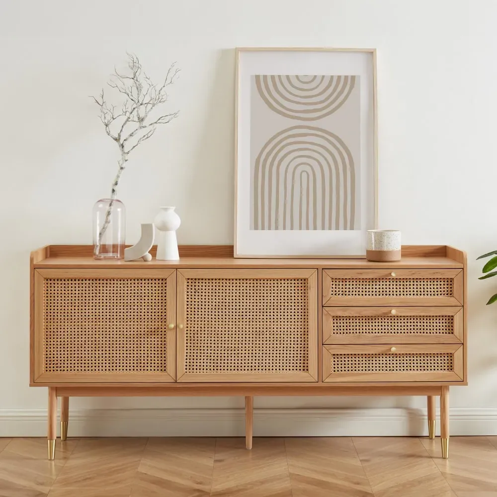 Illustration numéro 2 du produit Buffet chêne et cannage rotin 180cm