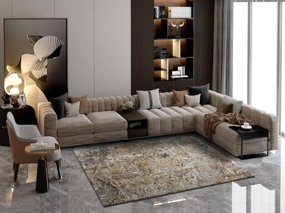 Illustration numéro 2 du produit Tapis abstrait rouille/beige/gris 80x150 cm