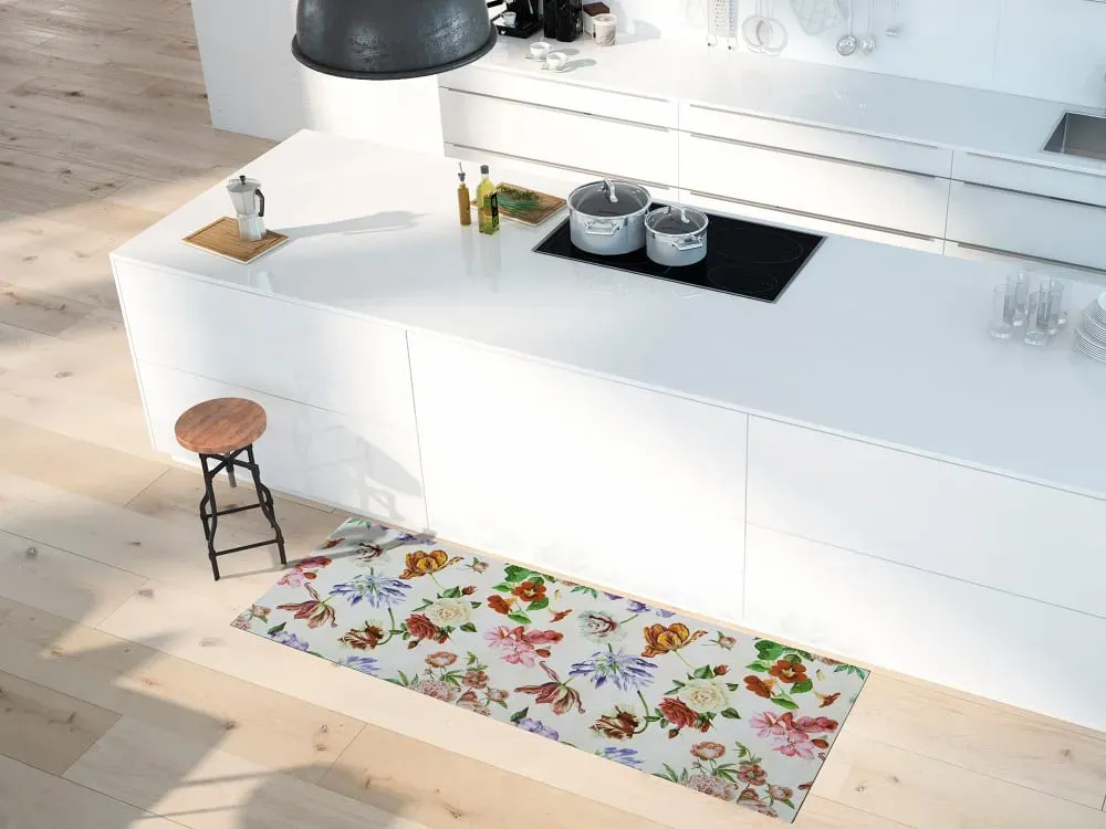Illustration numéro 2 du produit Tapis de cuisine lavable fleurs blanc/multicolore 48x200 cm