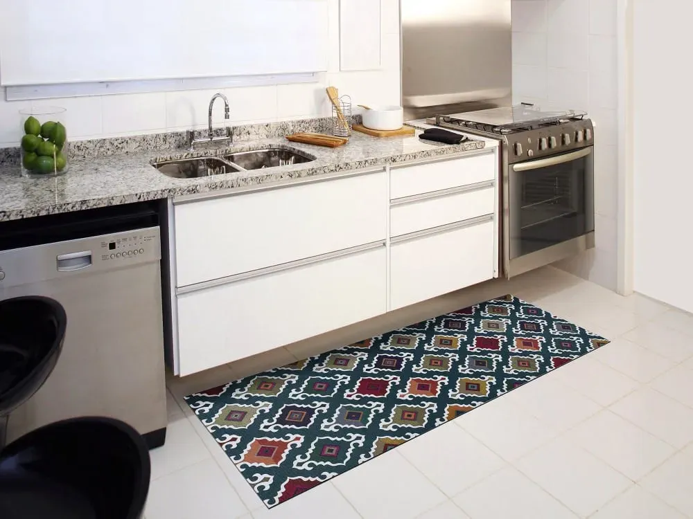 Illustration numéro 2 du produit Tapis de cuisine lavable ethnique vert/multicolore 52x100 cm