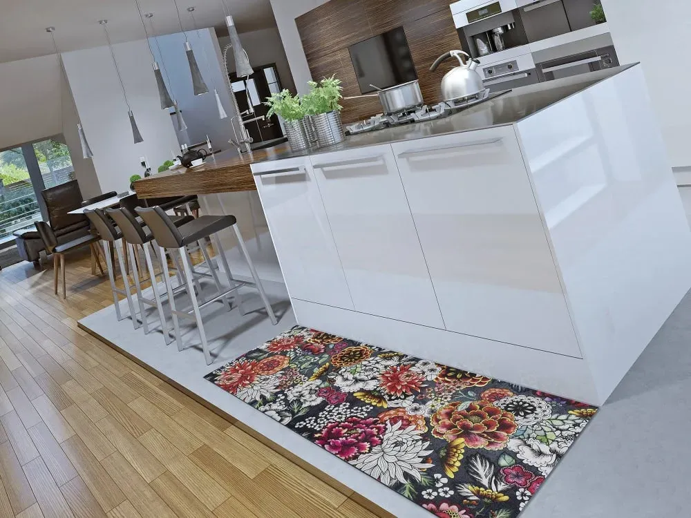 Illustration numéro 2 du produit Tapis de cuisine lavable fleurs multicolore 52x200 cm