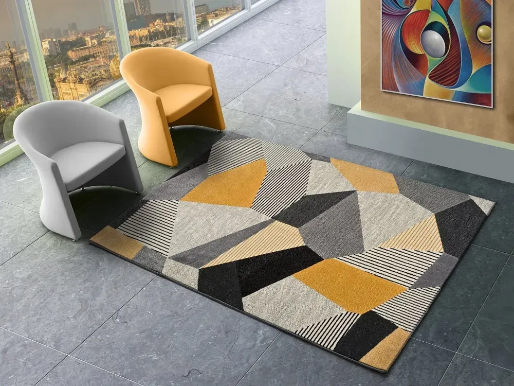 Illustration numéro 2 du produit Tapis descente de lit gris/moutarde 60x120 cm