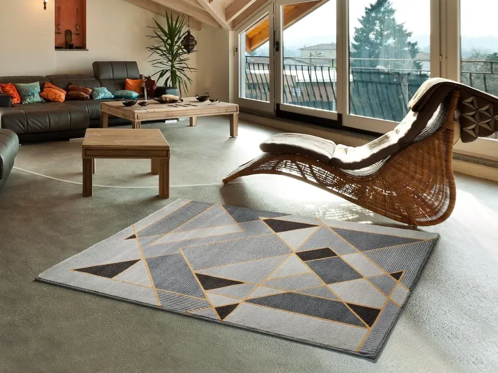 Illustration numéro 2 du produit Tapis géométrique gris/noir/moutarde 140x200 cm