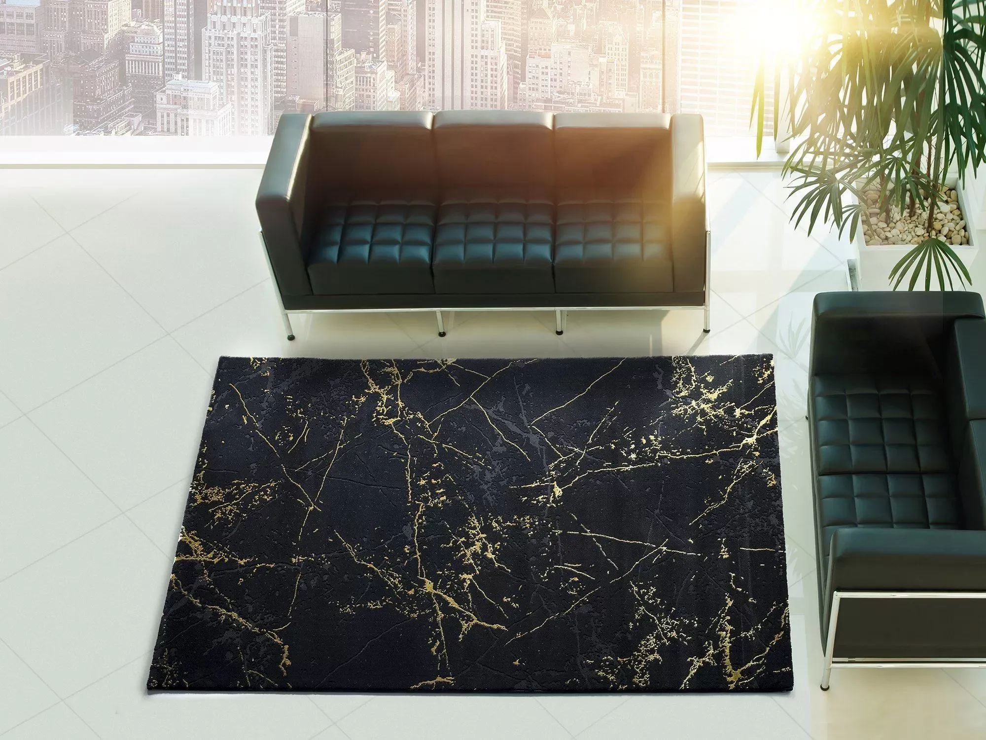 Illustration numéro 2 du produit Tapis de style vintage noir et doré 60X120 cm