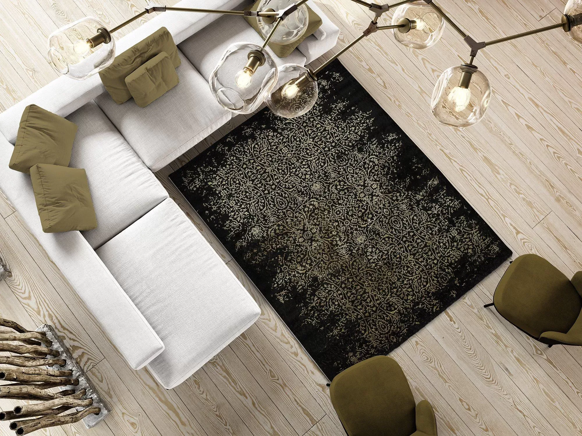 Illustration numéro 2 du produit Tapis de style vintage noir et doré 160X230 cm