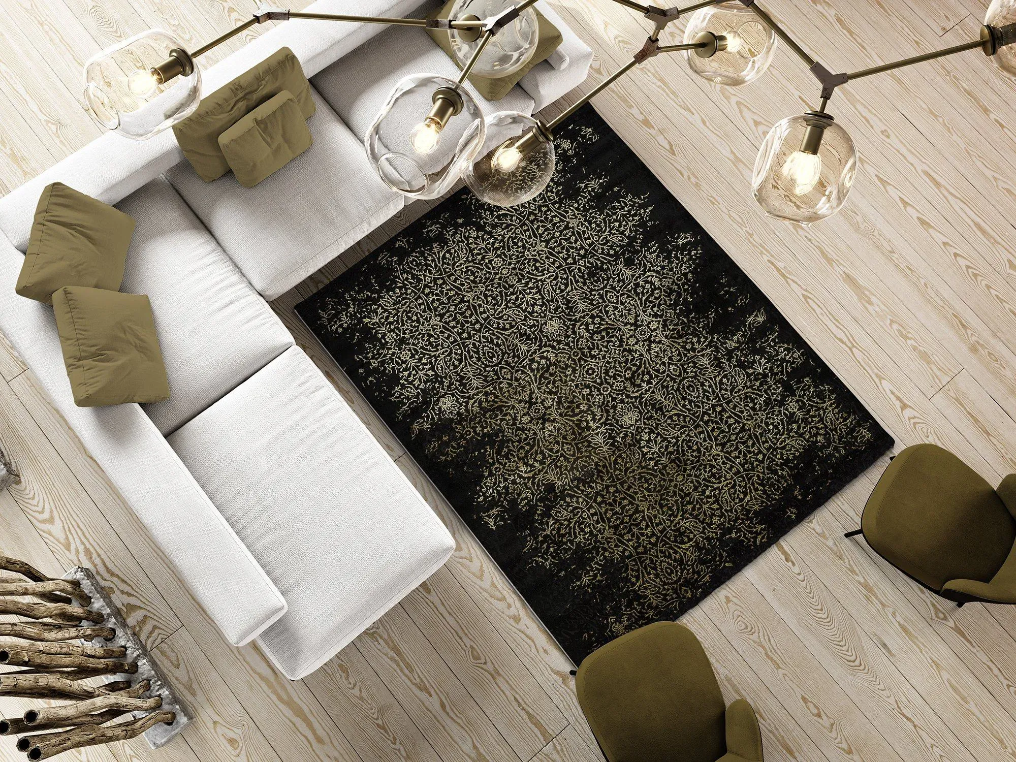 Illustration numéro 2 du produit Tapis de style vintage noir et doré 140X200 cm