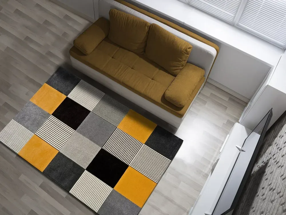 Illustration numéro 2 du produit Tapis géométrique gris/noir/moutarde 140x200 cm