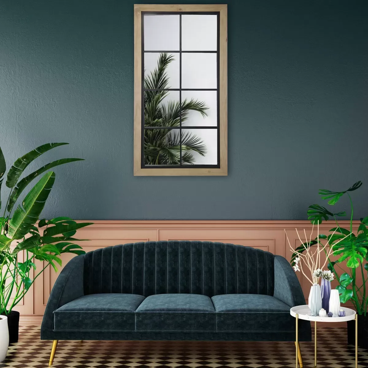 Illustration numéro 2 du produit Miroir industriel en bois et métal 65x123cm