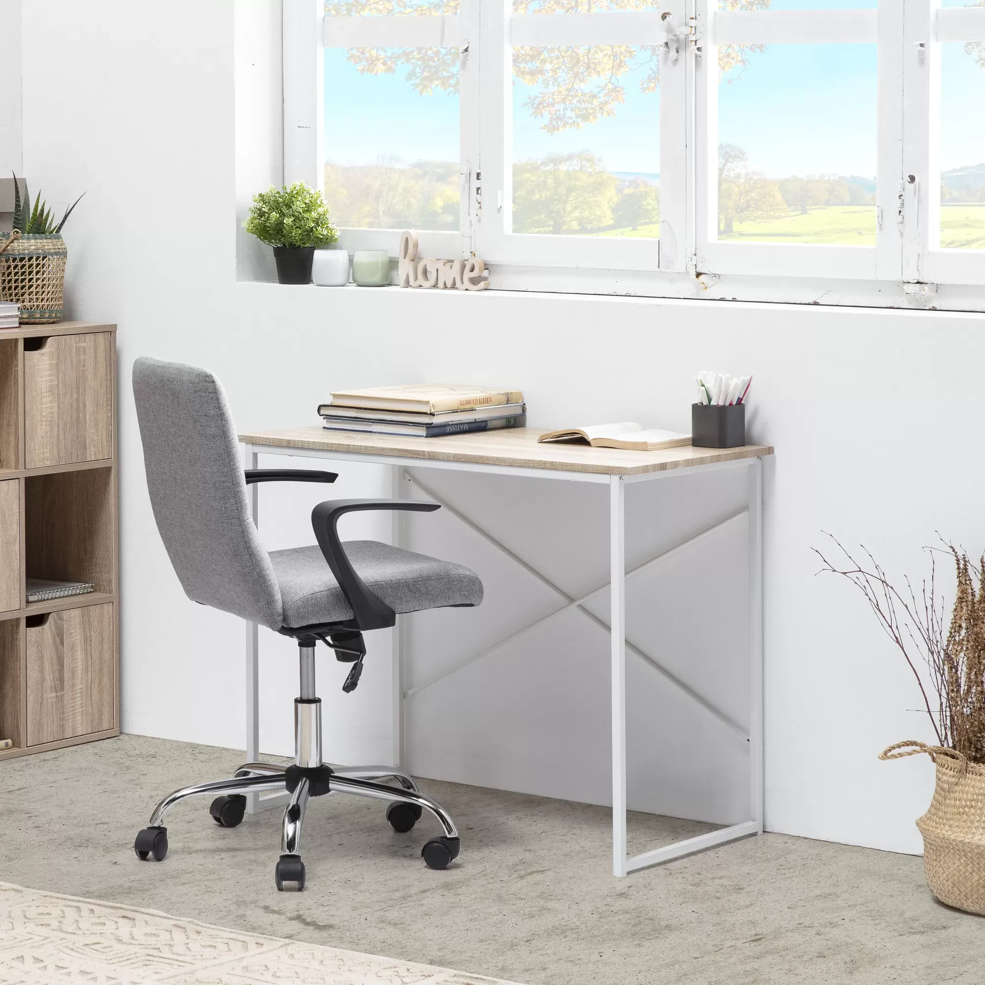Illustration numéro 2 du produit Bureau blanc,table pour pc, style industriel, 90 cm longueur