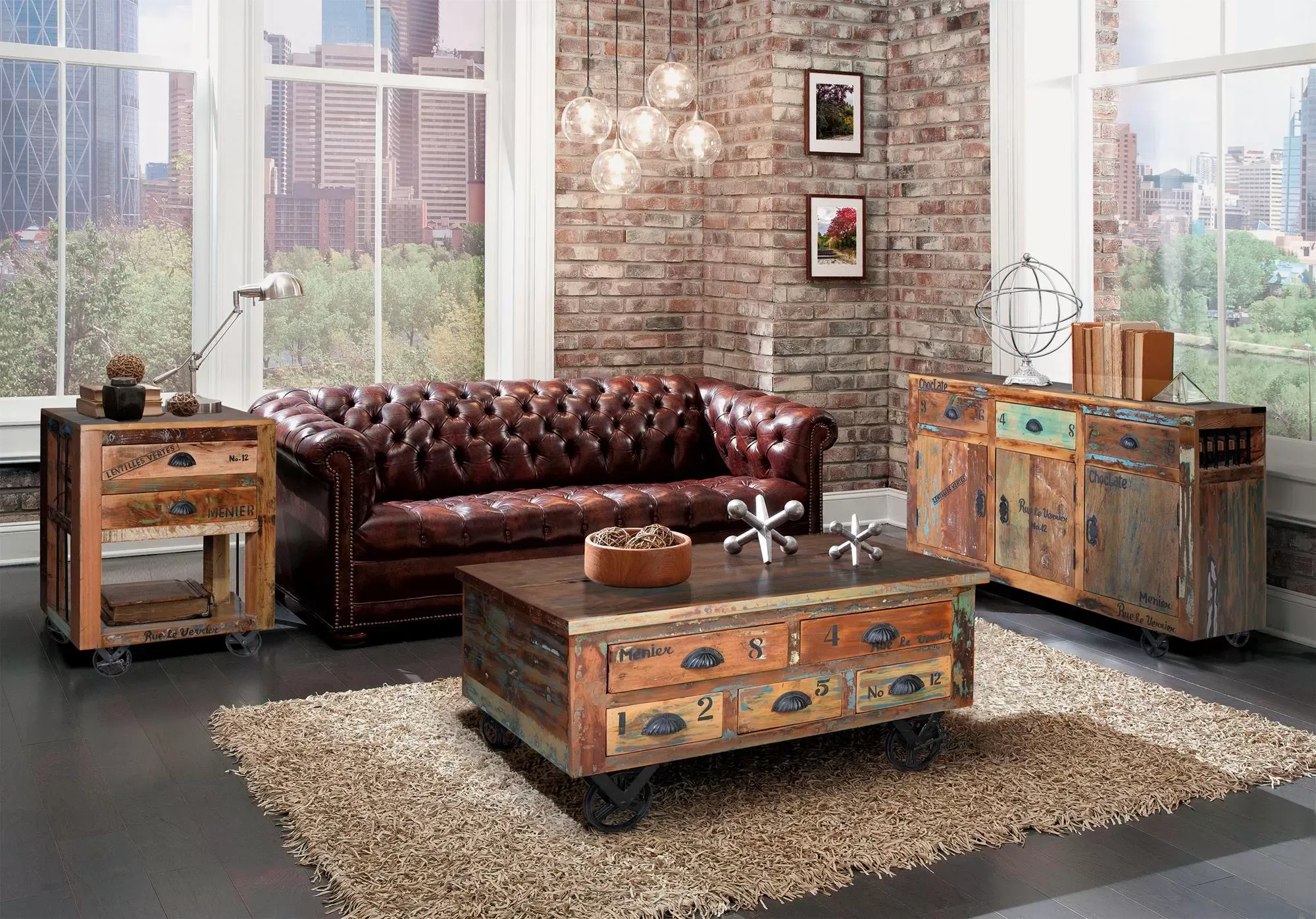 Illustration numéro 2 du produit Buffet en bois recyclé multicolore