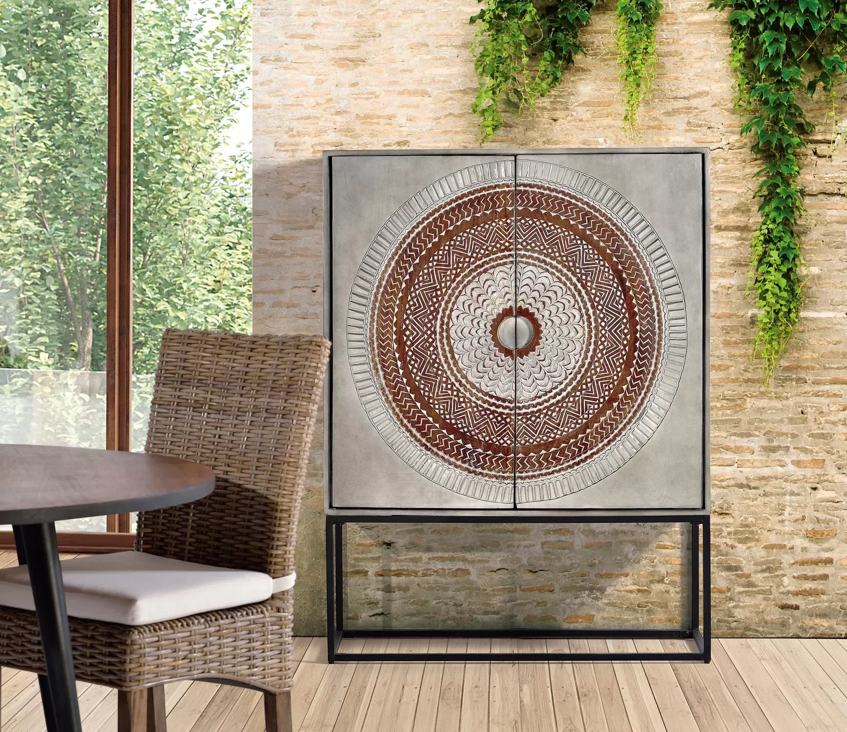 Illustration numéro 2 du produit Buffet en manguier pieds métal gris et marron