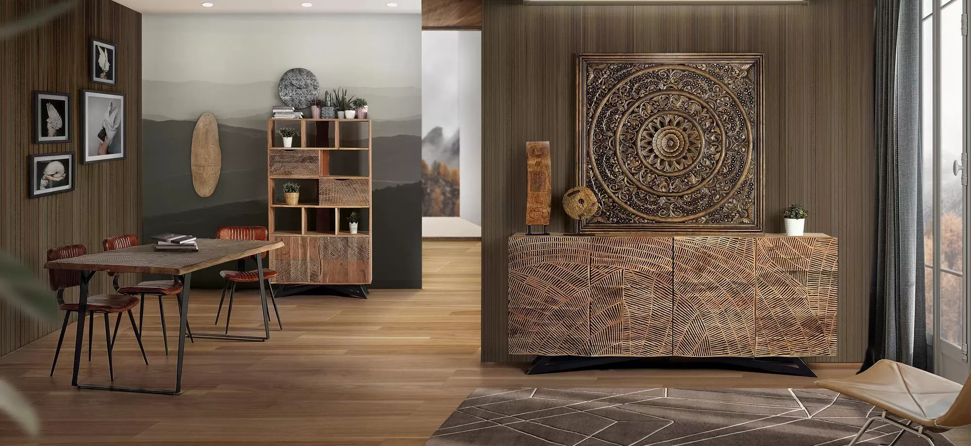 Illustration numéro 2 du produit Buffet en bois d'acacia et pieds en métal couleur naturelle