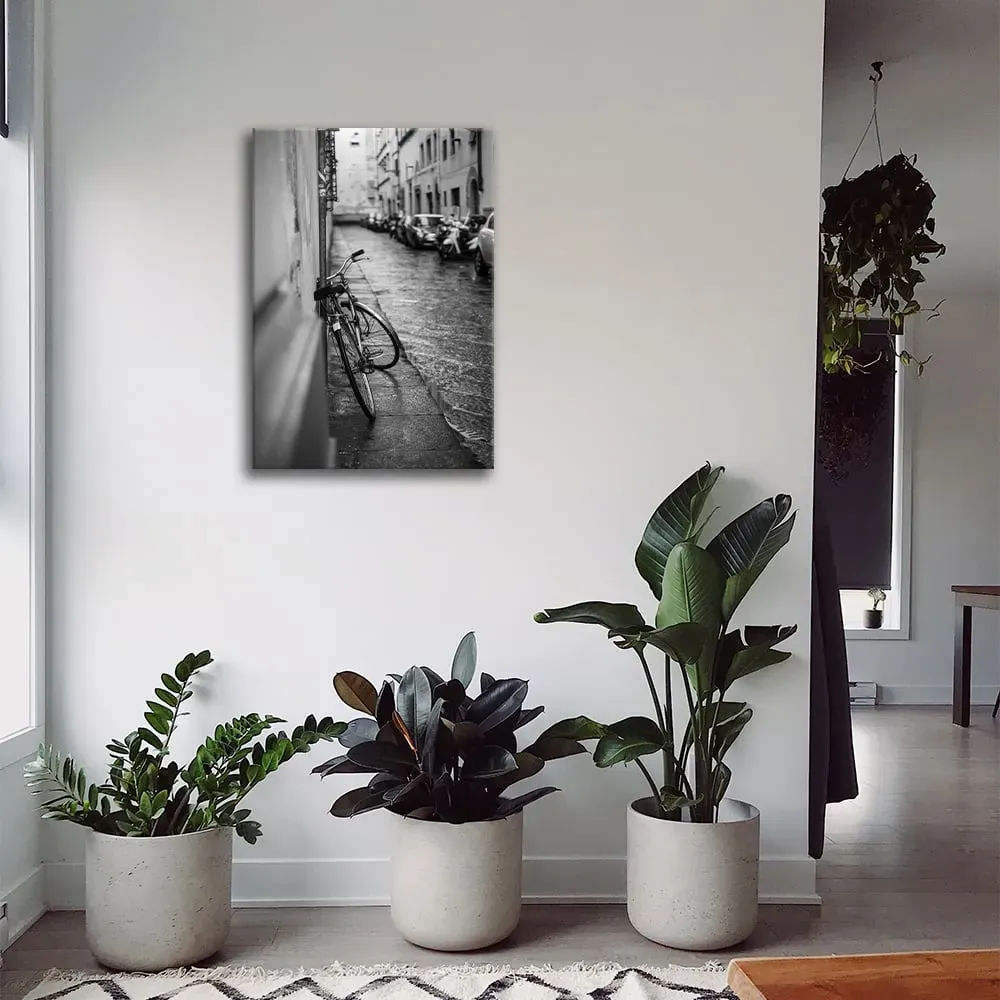 Illustration numéro 2 du produit Tableau impression sur toile vélo appuyé contre le mur 60x90cm