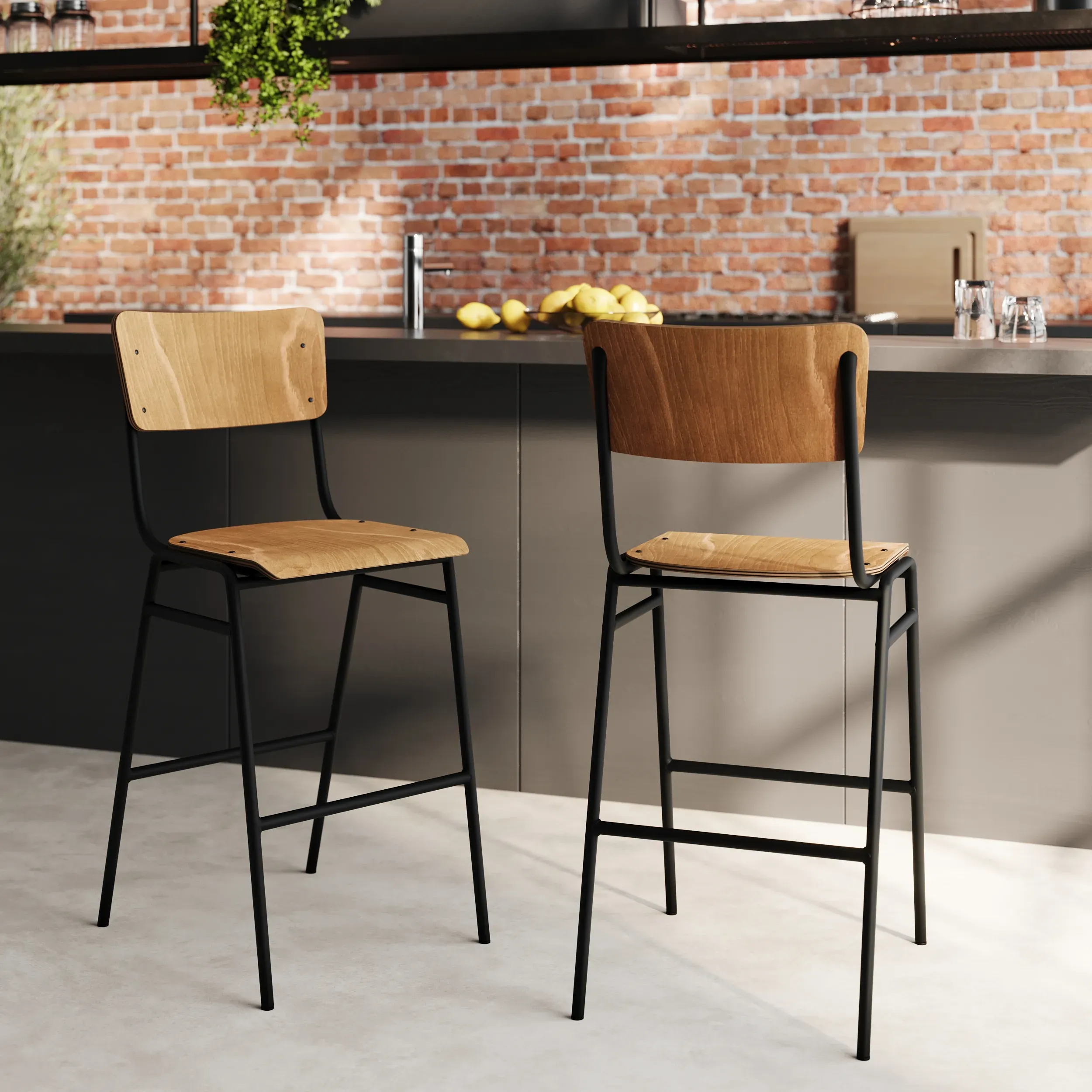 Illustration numéro 2 du produit Lot de 2 chaises pour îlot central 66 cm en bois foncé