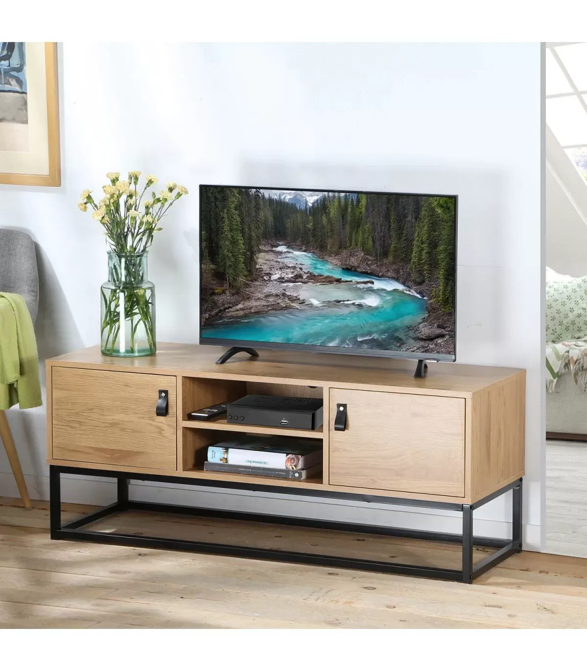 Illustration numéro 2 du produit Meuble TV Décor Chêne 2 Portes 2 Niches - L120 cm