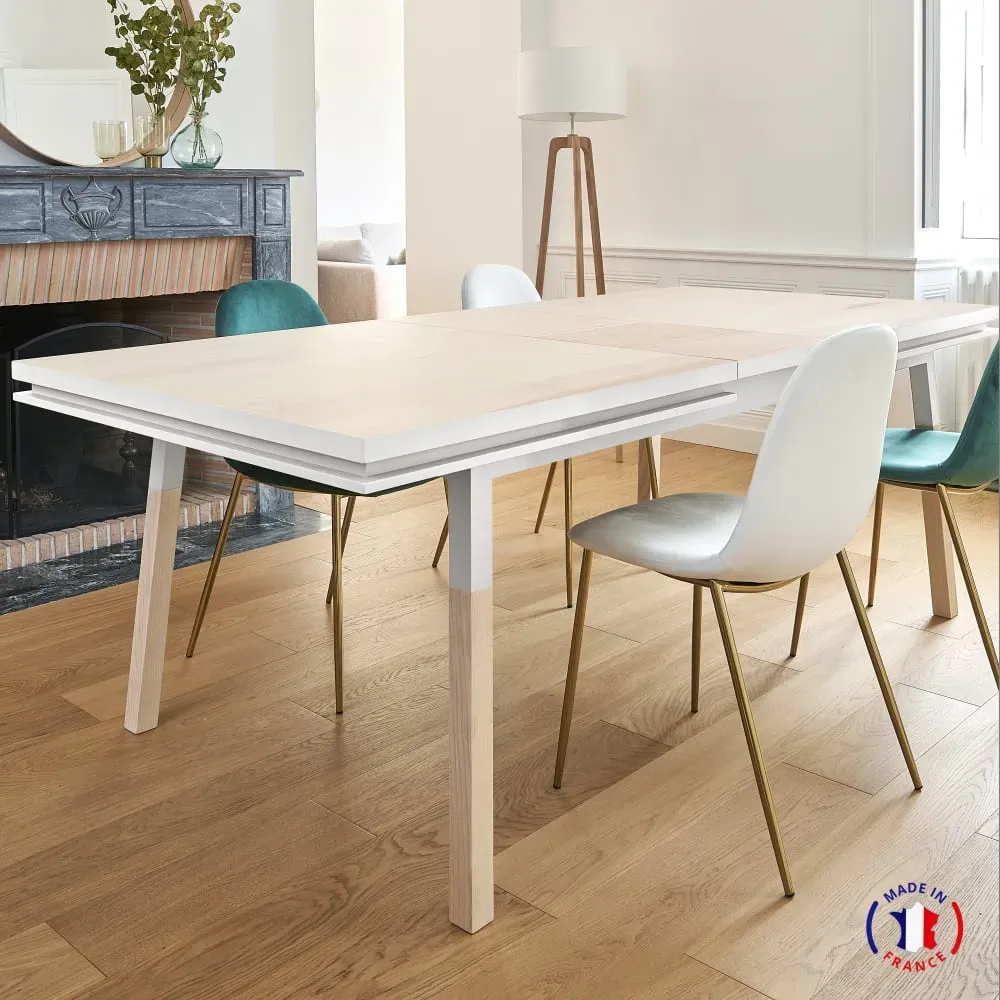 Illustration numéro 2 du produit Table 120x80 cm en frêne massif, 1 rallonge blanc balisson