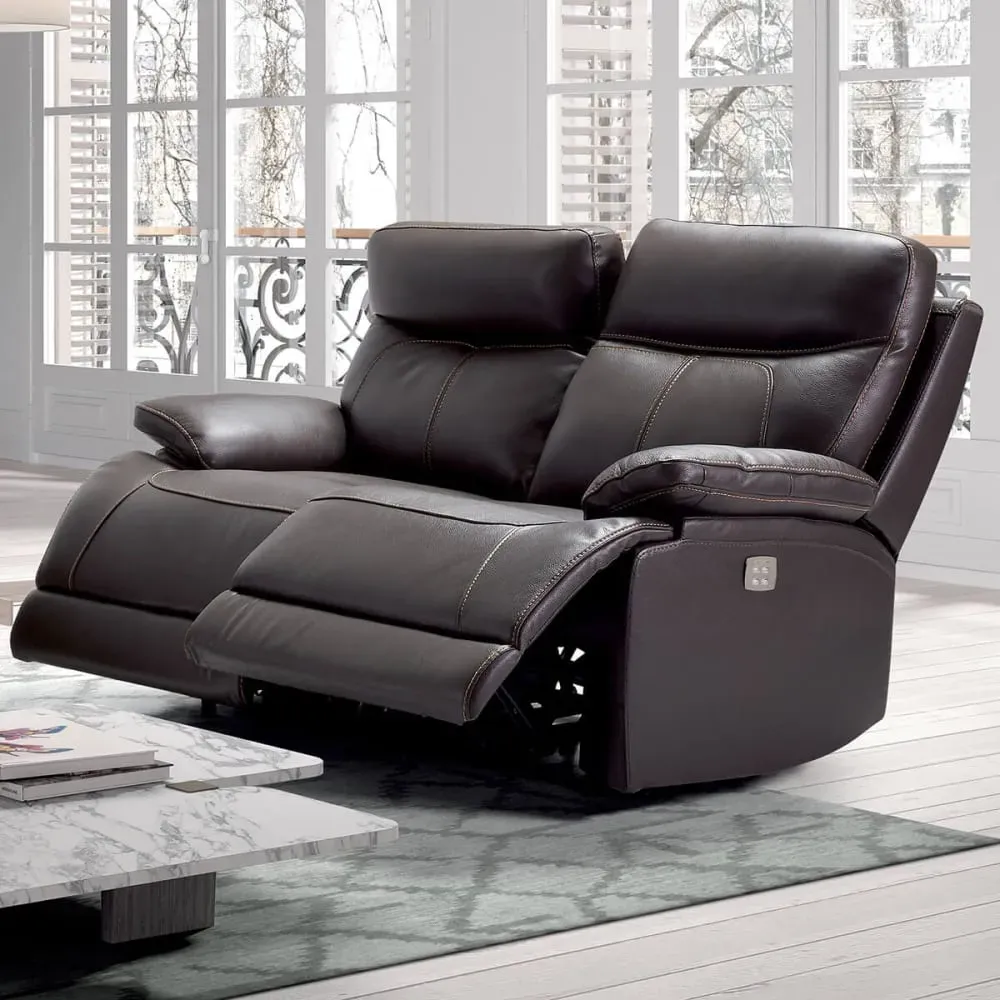 Illustration numéro 2 du produit Canapé relax 2 places électrique en cuir marron foncé