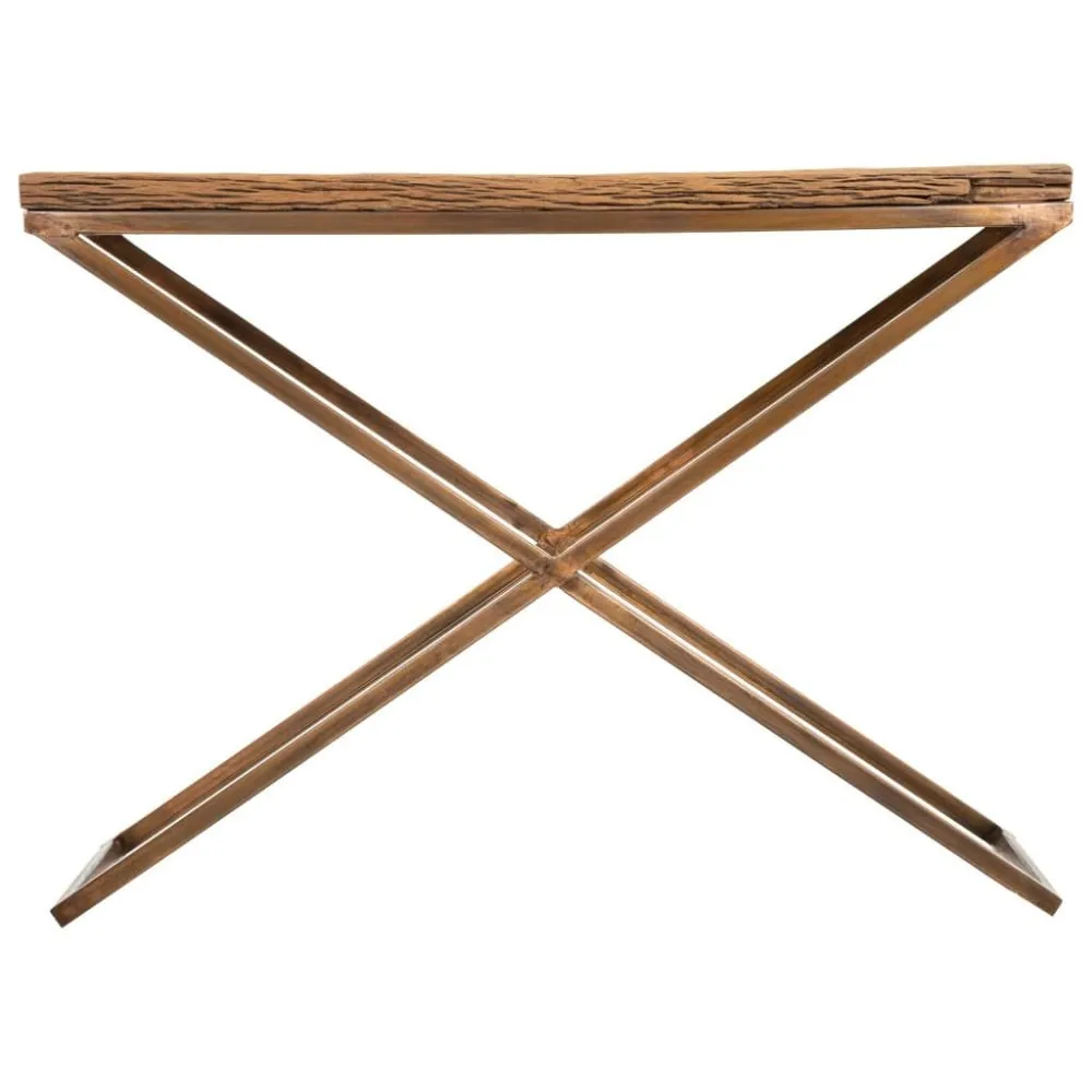 Illustration numéro 2 du produit Meuble d'entrée en bois et métal marron 112x37x82h