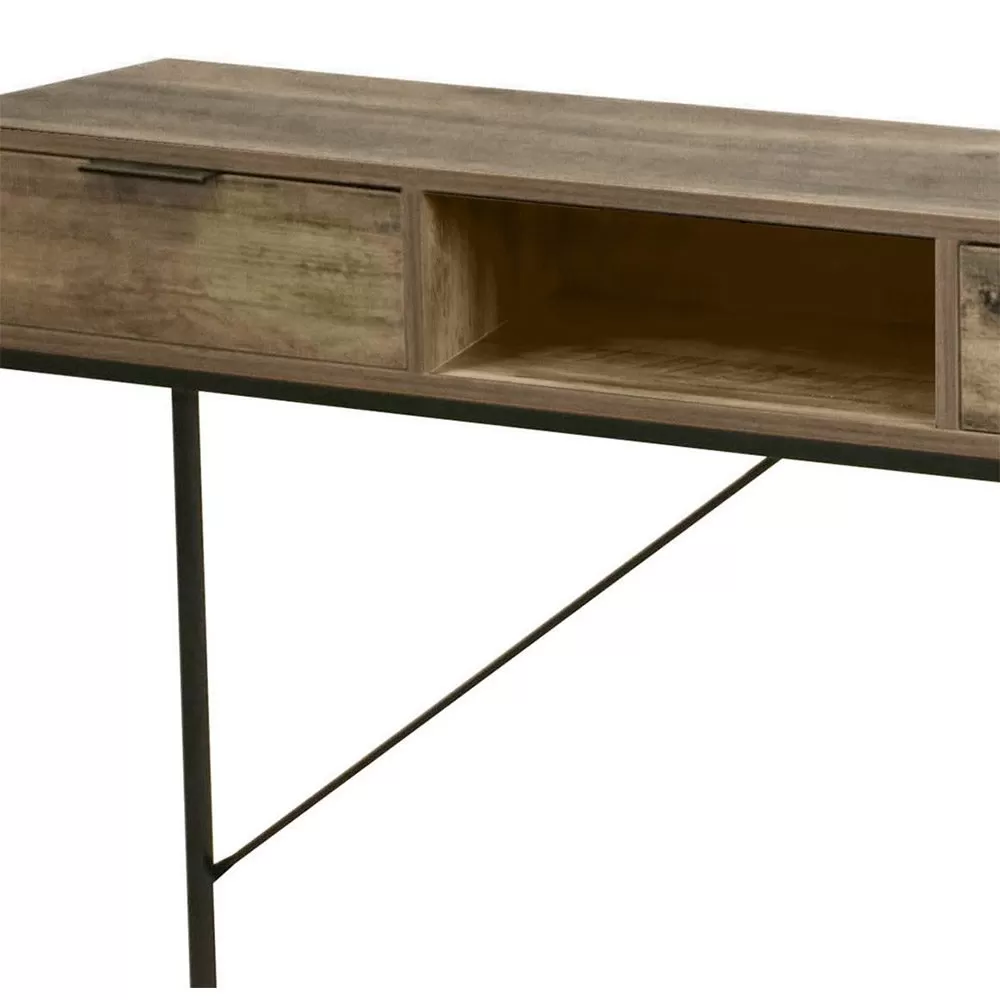 Illustration numéro 2 du produit Console d'entrée en métal noir et bois 2 tiroirs + 1 casier