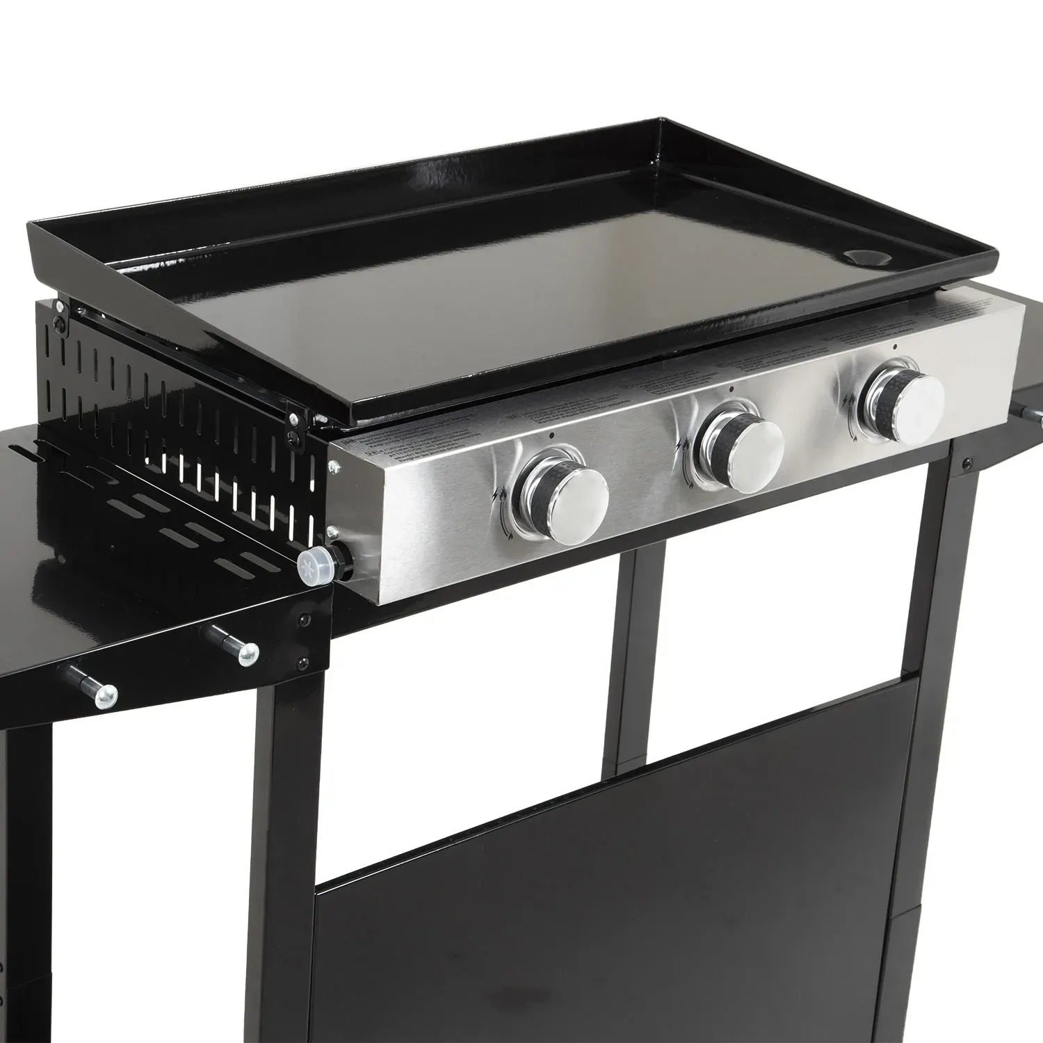 Illustration numéro 2 du produit Plancha au gaz 3 brûleurs plaque en fonte noire sur chariot