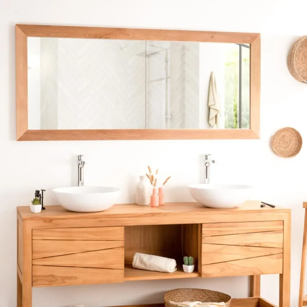 Illustration numéro 2 du produit Grand miroir rectangle en teck massif 160 x 70