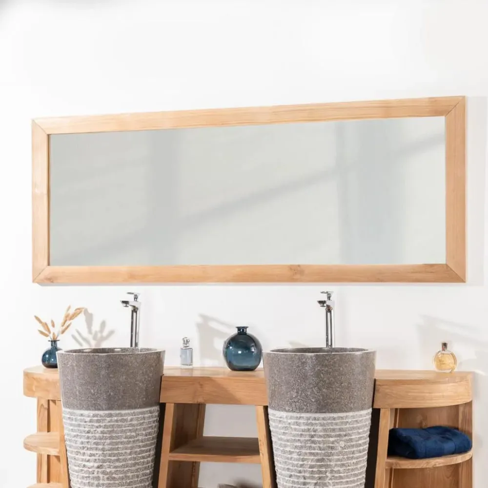 Illustration numéro 2 du produit Grand miroir rectangle en teck massif 180 x 70