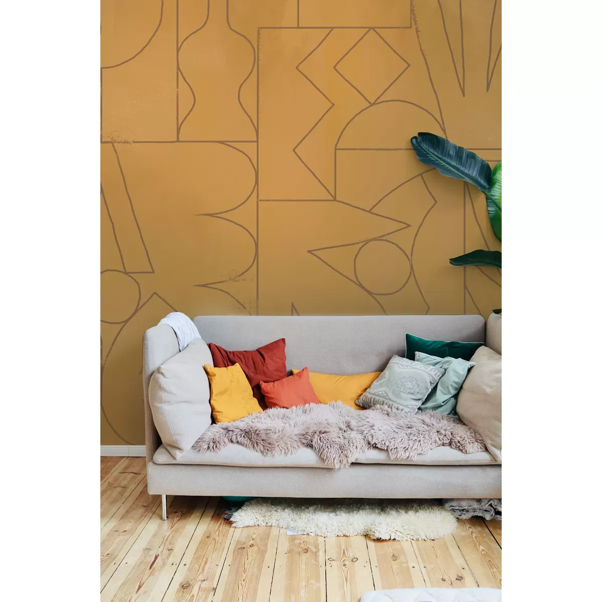 Illustration numéro 2 du produit Papier peint panoramique fragments jaune 340x250cm