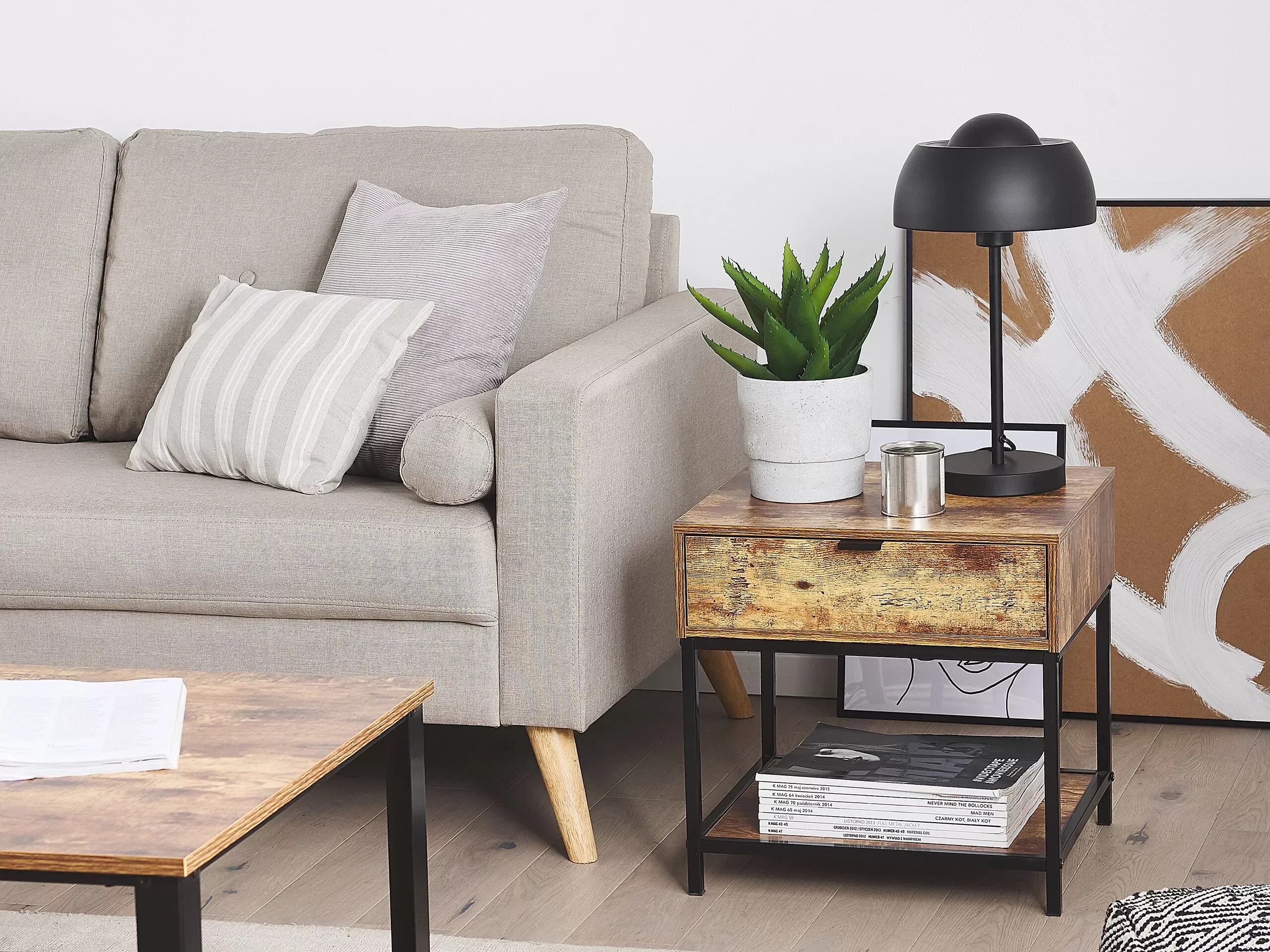 Illustration numéro 2 du produit Table appoint rectangulaire effet bois foncé et noire 45 x 40 cm