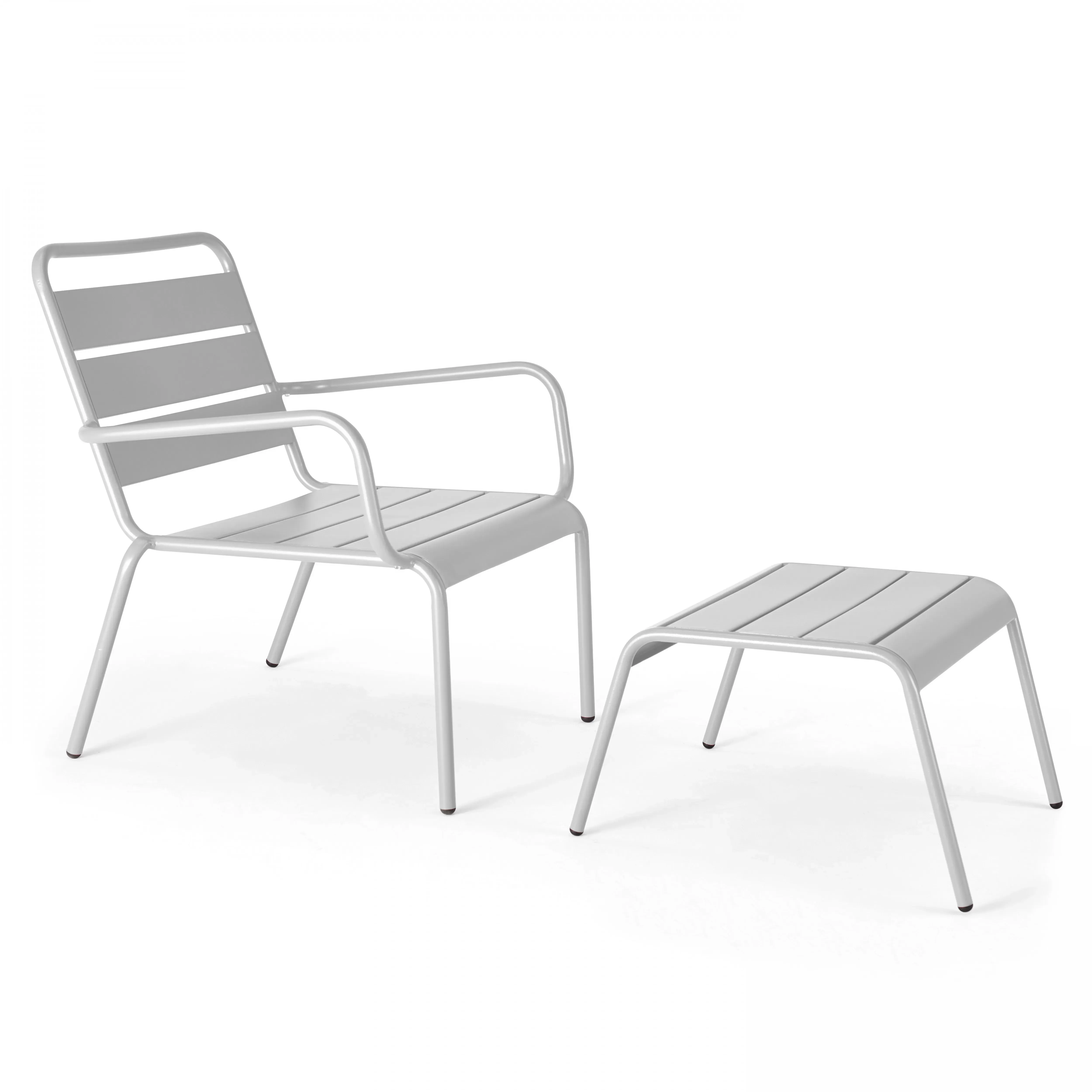 Illustration numéro 2 du produit Lot 2 fauteuils relax avec repose-pieds métal gris et blanc