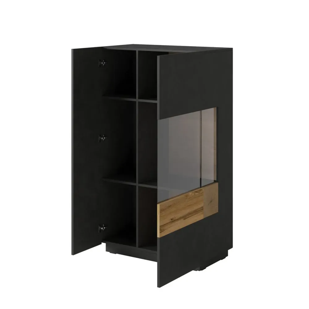 Illustration numéro 2 du produit Vaisselier 2 portes ouverture droite blanc et effet béton