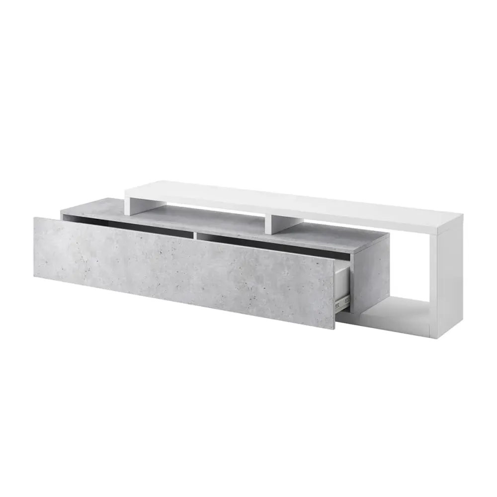 Illustration numéro 2 du produit Meuble TV 1 tiroir 219 cm stratifiés blanc et béton