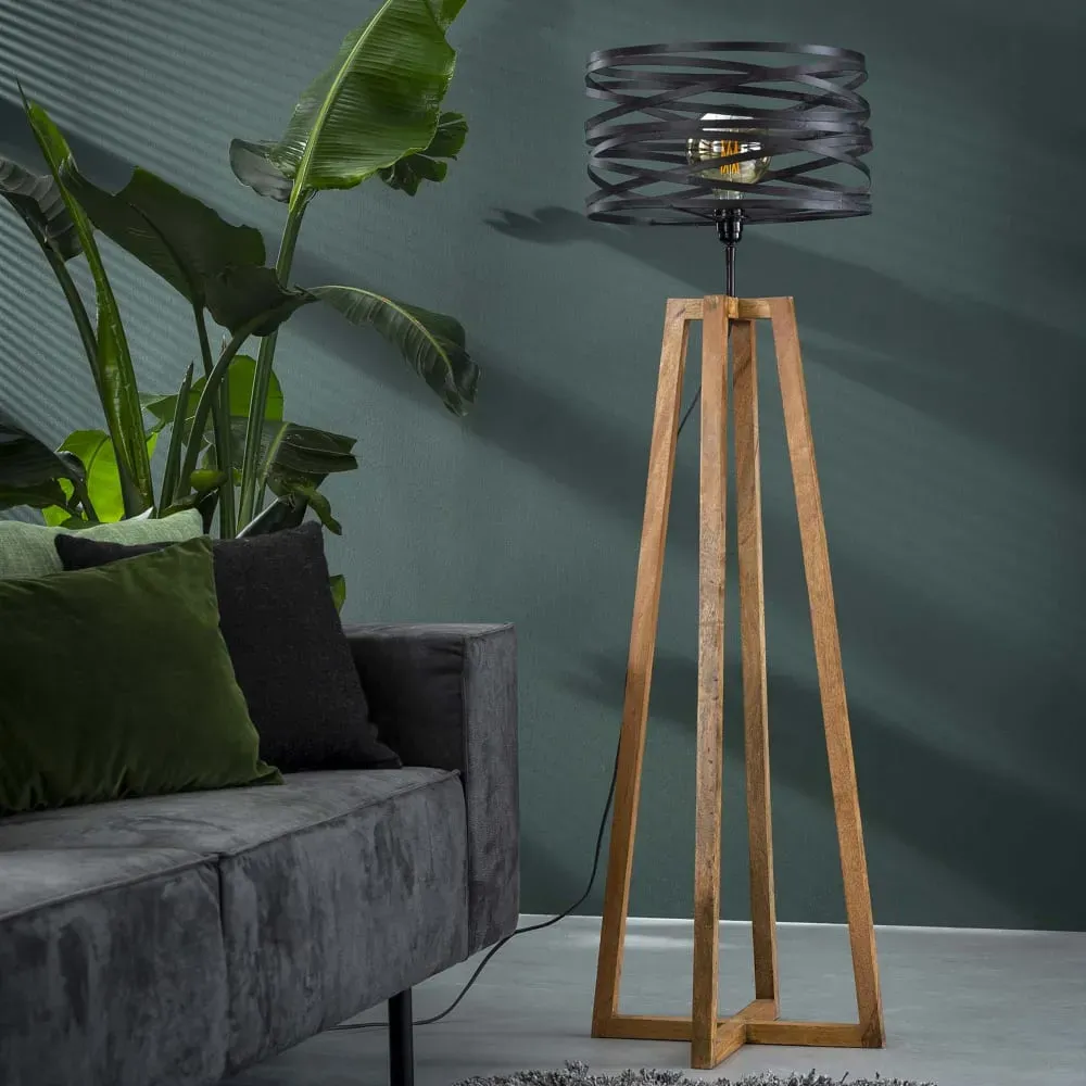 Illustration numéro 2 du produit Lampadaire avec abat-jour en métal et piètement bois - BLAKE