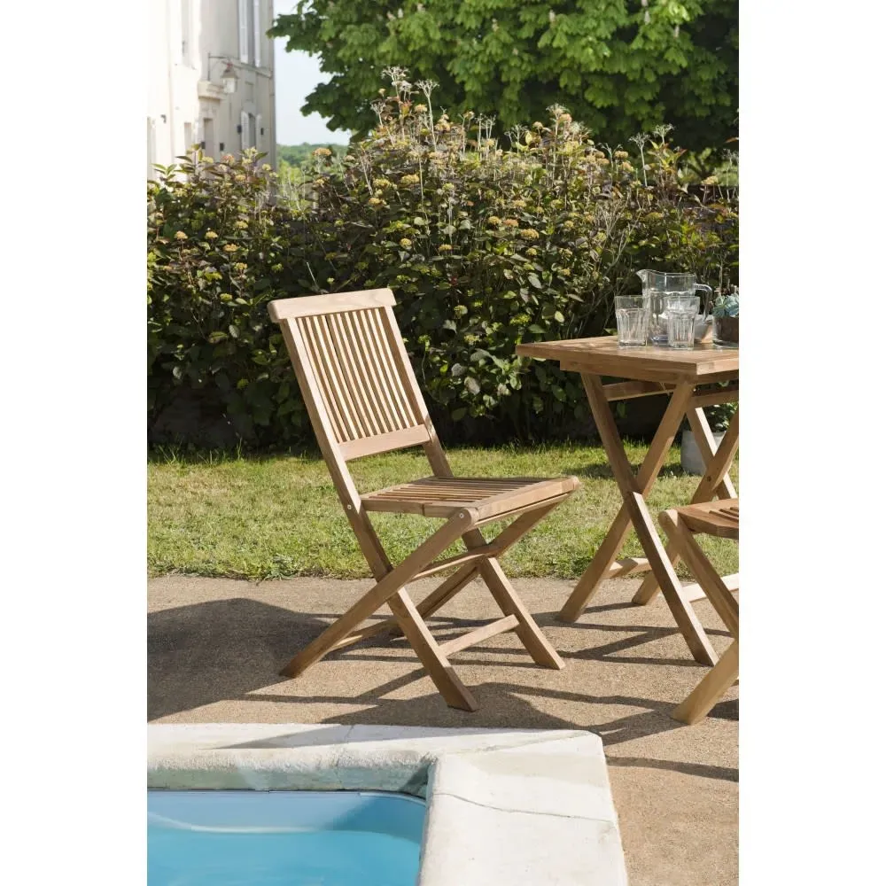 Illustration numéro 2 du produit Table de jardin et chaises en teck 2 personnes