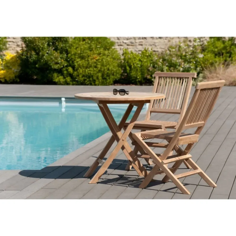 Illustration numéro 2 du produit Table de jardin et chaises en teck 2 personnes