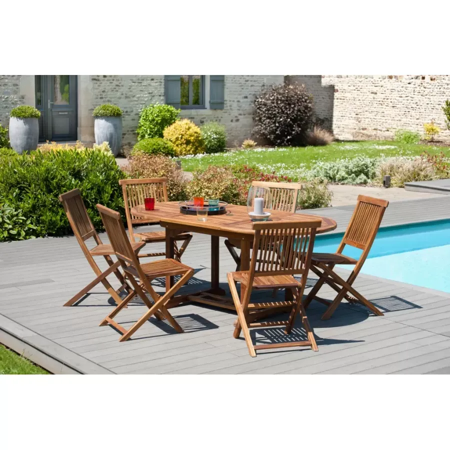 Illustration numéro 2 du produit Table de jardin teck huilé extensible 4/6 personnes L180 cm