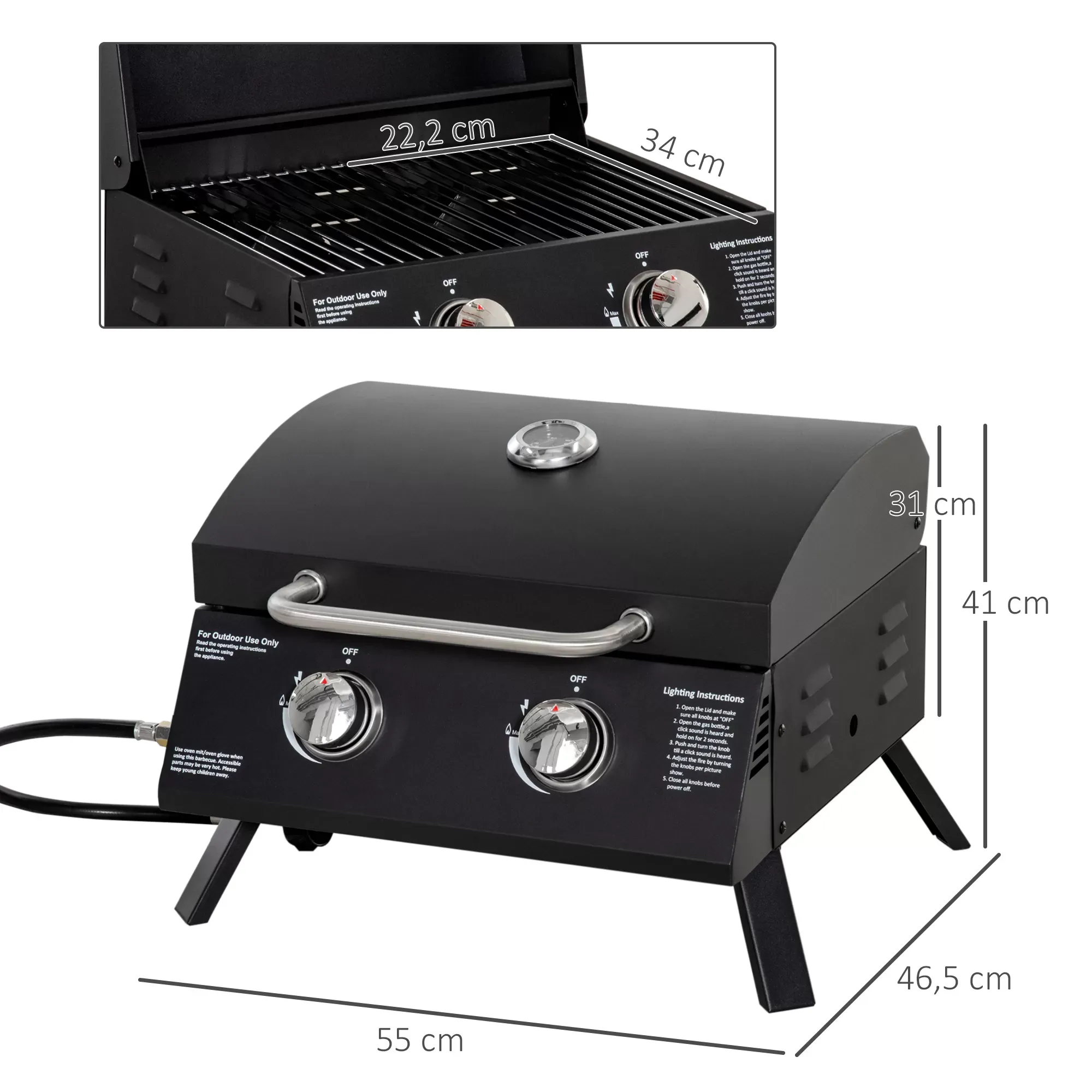 Illustration numéro 2 du produit Barbecue gaz de table transportable pieds pliables acier noir