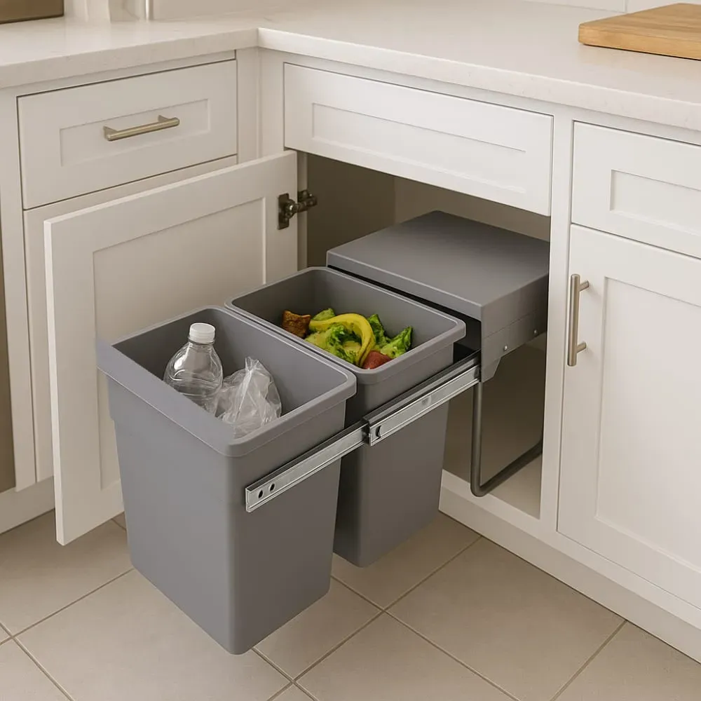 Illustration numéro 2 du produit Poubelle encastrée ABS Gris 36L