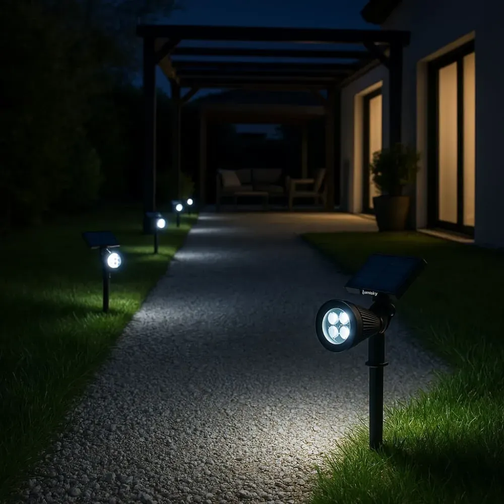 Illustration numéro 2 du produit Lot de 2 spots solaires projecteurs Plastique Noir 200LM