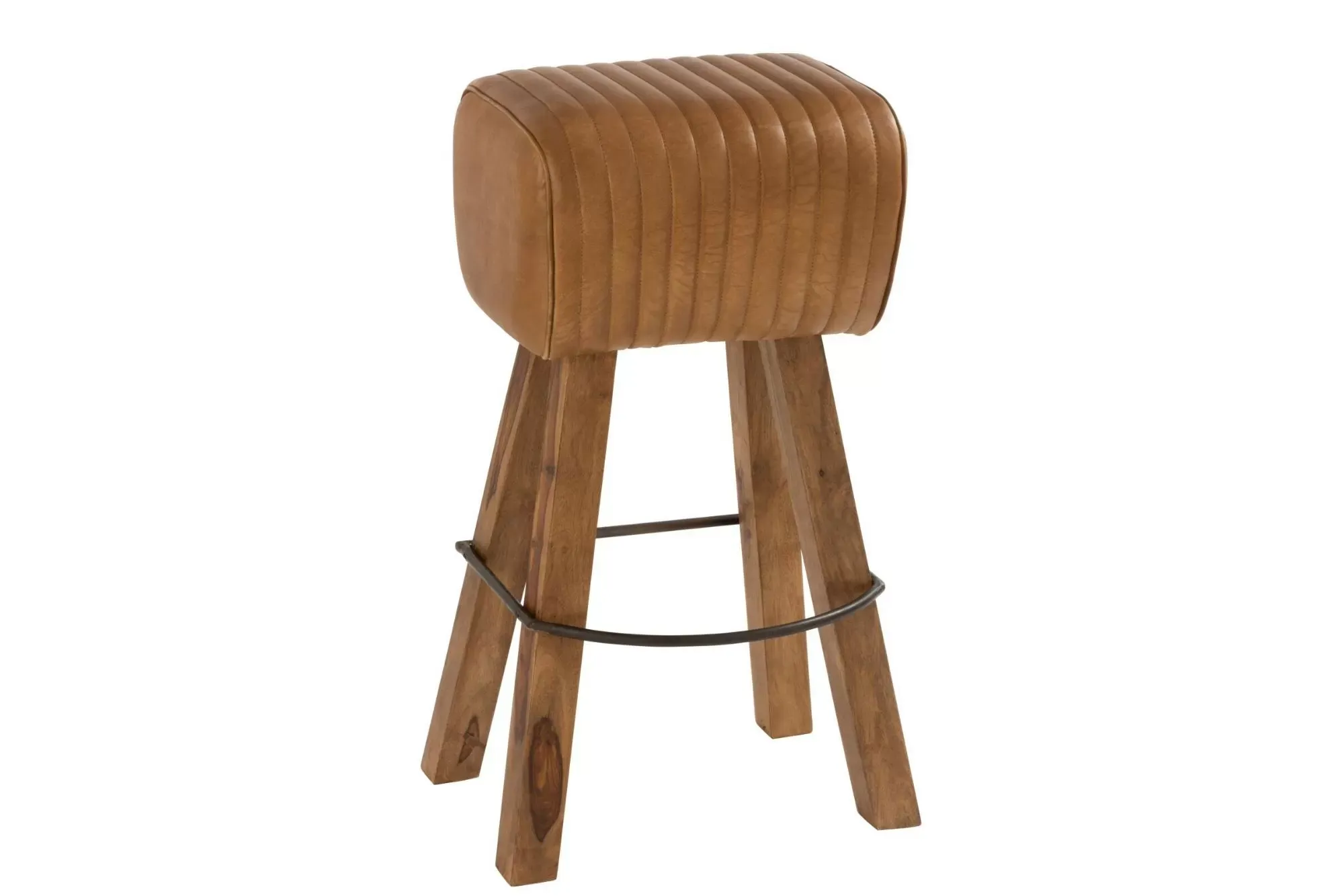 Illustration numéro 2 du produit Tabouret de bar saut de cheval en bois et cuir