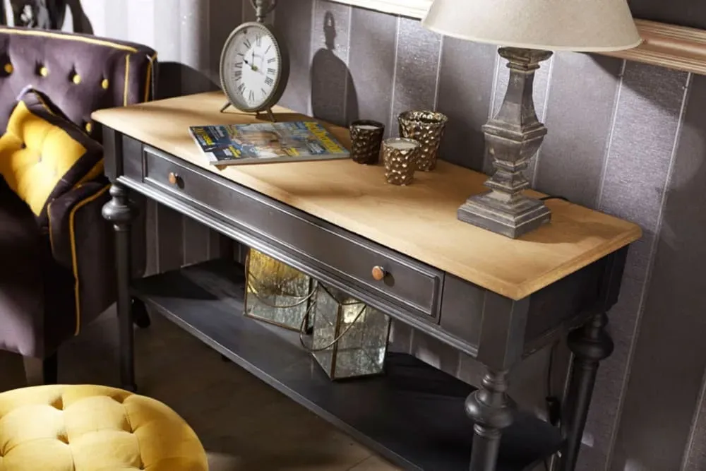 Illustration numéro 2 du produit Console en bois double plateau et 1 tiroir