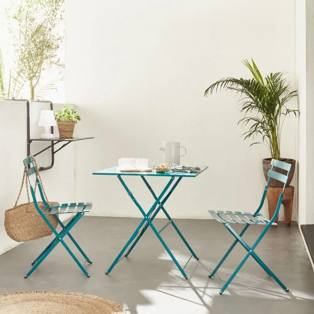 Illustration numéro 2 du produit Table et chaises de jardin pliables 70 x 70cm, bleu canard