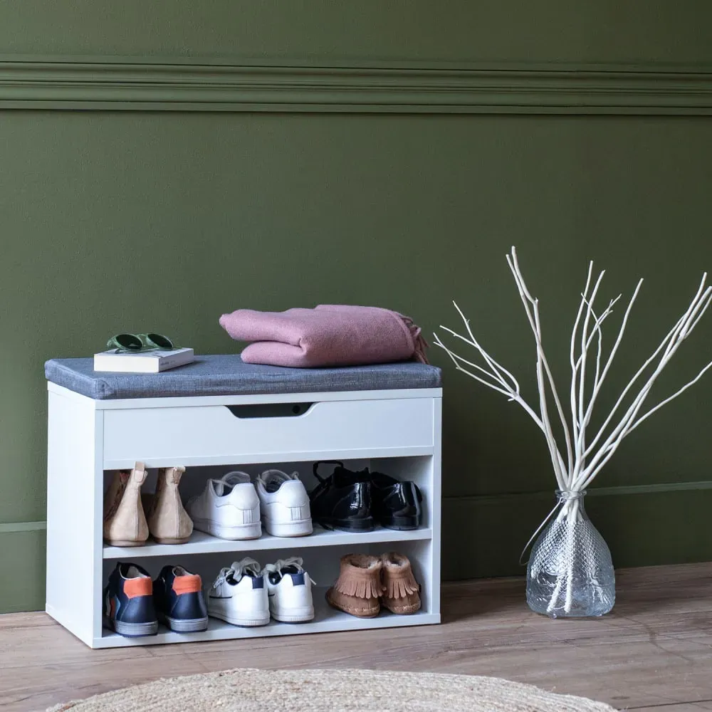 Illustration numéro 2 du produit Meuble à chaussures deux casiers avec coffre blanc