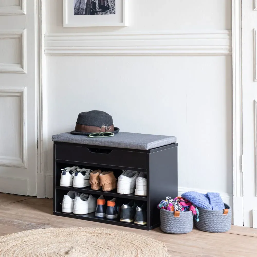 Illustration numéro 2 du produit Meuble à chaussures deux casiers avec coffre noir