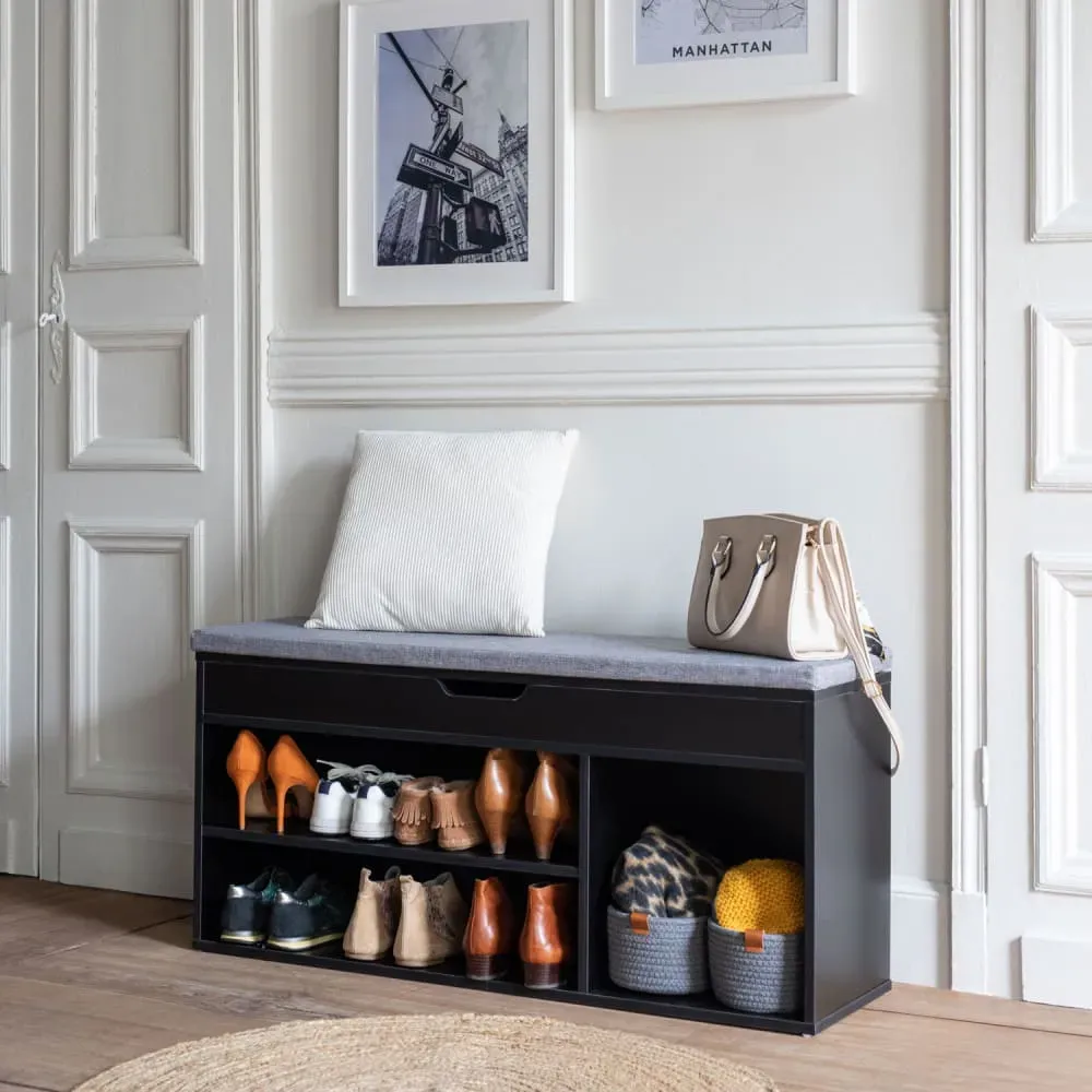 Illustration numéro 2 du produit Meuble à chaussures trois casiers avec coffre noir