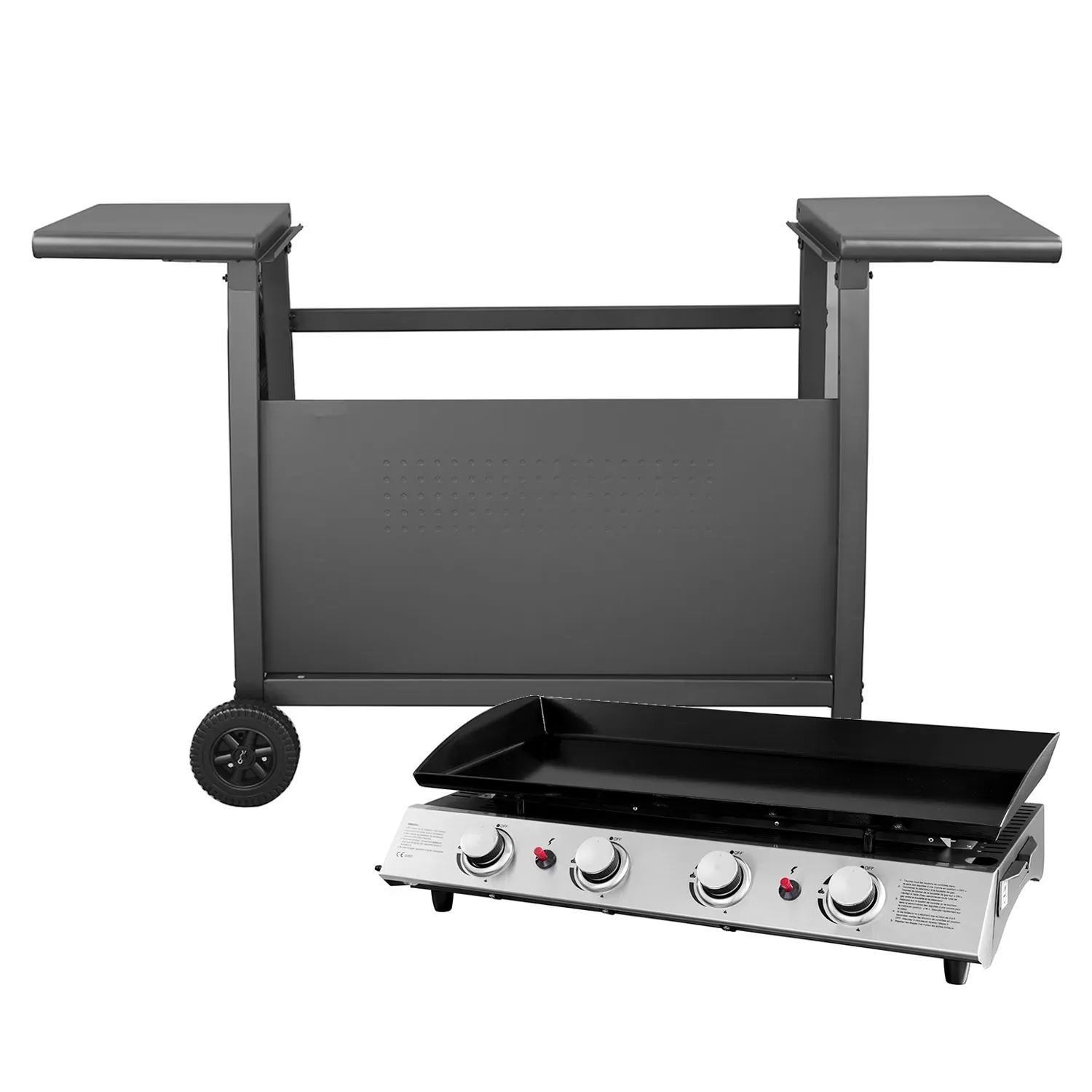 Illustration numéro 2 du produit Plancha au gaz 4 brûleurs en acier noire sur chariot